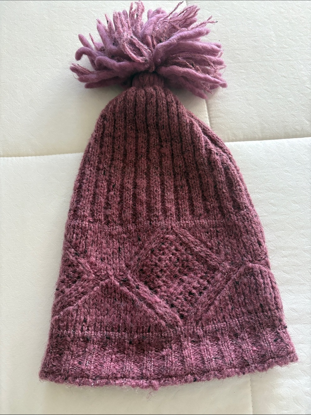Wool Knit Pom-Pom Beanie - Mauve